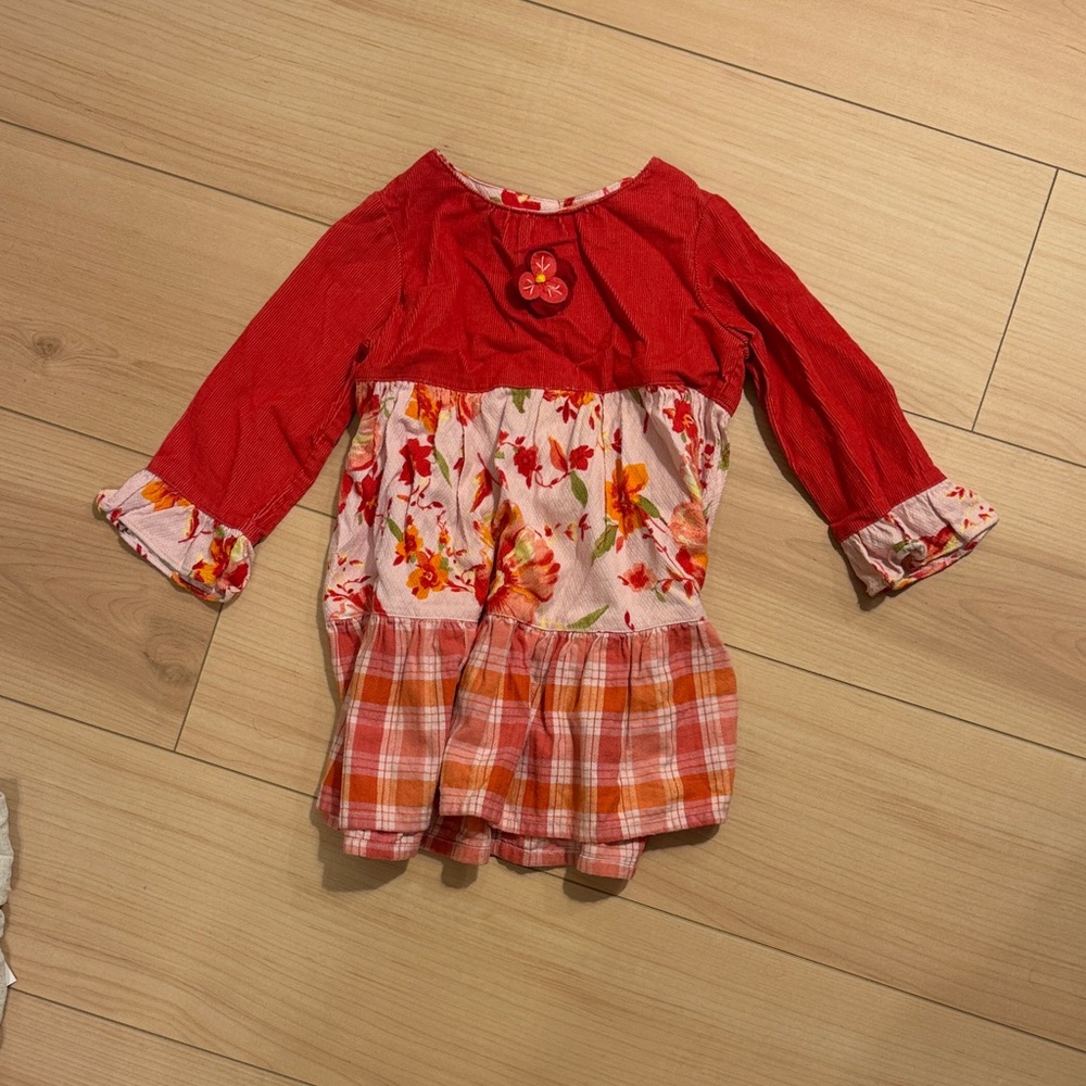 Baby LULU Red Floral & Plaid Tiered Long-Sleeve Dress for Kids